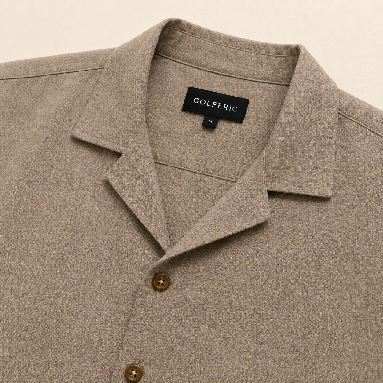 Camp Collar Linen Shirt Taupe detail image