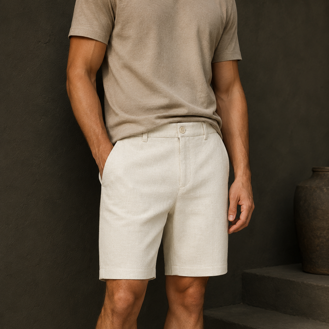 Linen Blend Shorts Ivory fit image