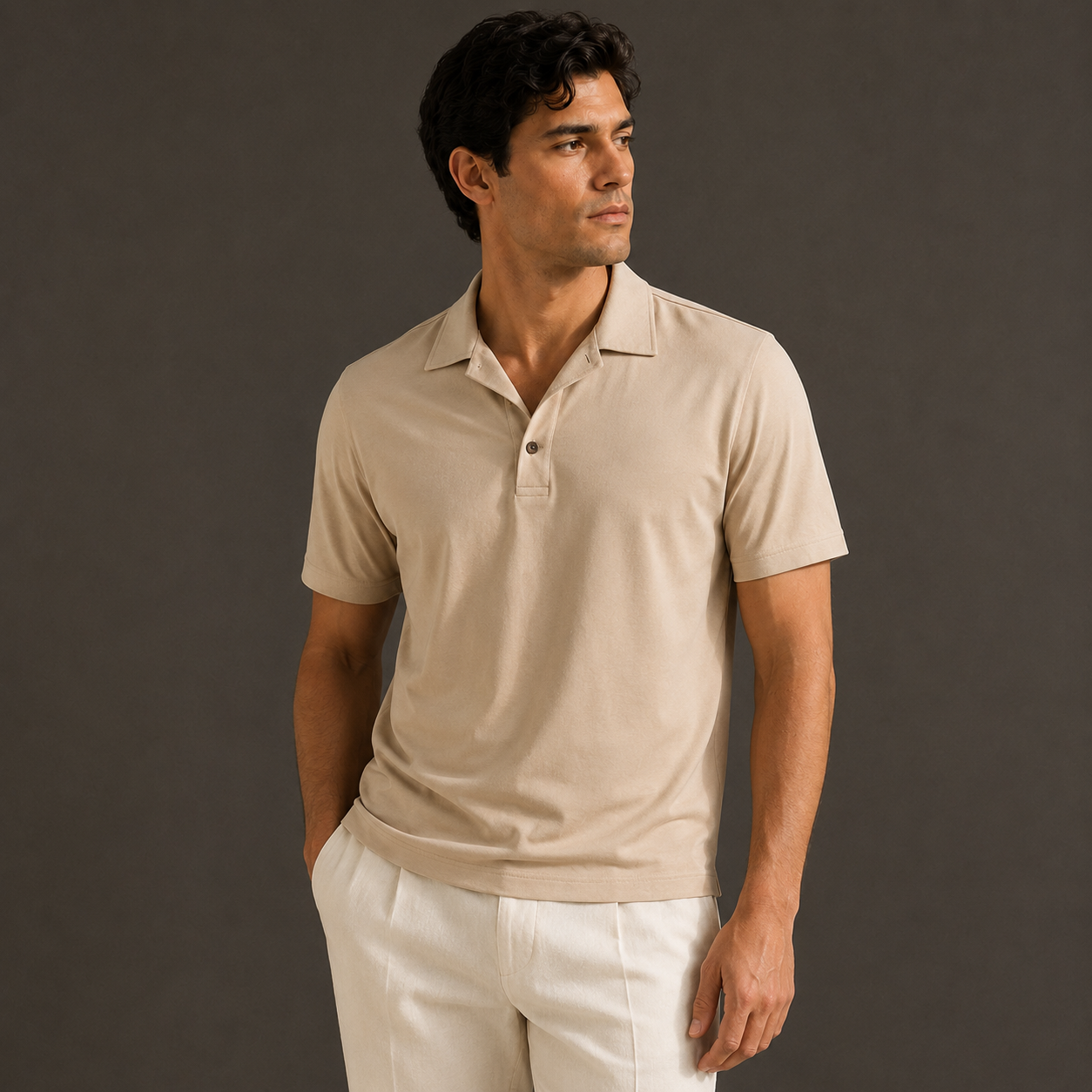 Resort Collar Polo Beige fit image